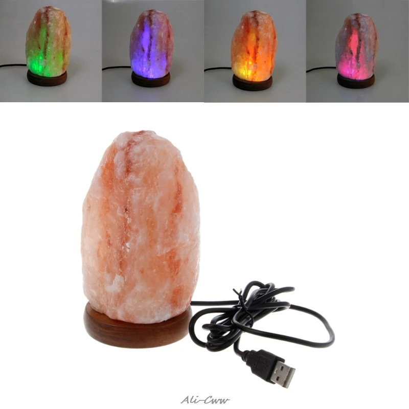 

Hand Carved USB Wooden Base Himalayan Rock Salt Lamp Air Purifier Night Light S922