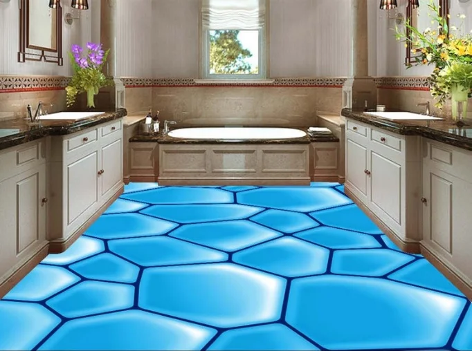 

[Self-Adhesive] 3D Cube Blue Pattern 5 Non-slip Waterproof Photo Self-Adhesive Floor Mural Sticker WallPaper Murals Print Decal