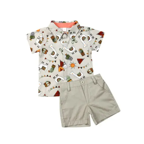 Одежда для мальчиков 2019 летняя повседневная рубашка маленьких топы + штаны