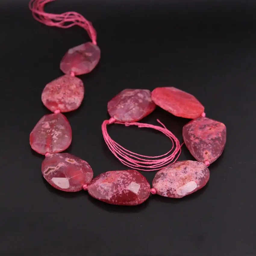 

15.5"/strand Rose Red Faceted Raw Agates Drusy Slab Nugget Loose Beads,Natural Onxy Gems Slice Pendant Jewelry Making Supplier