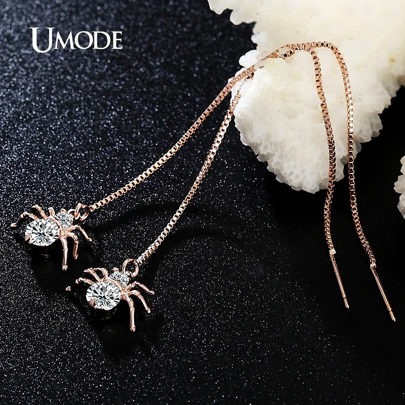 Женские серьги подвески с фианитами розовое золото в коробке|fashion long earrings|long drop