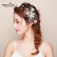 himstory handmade double layer gold flower wedding hairband beaded pearl bridal girls hair jewelry hair accessories