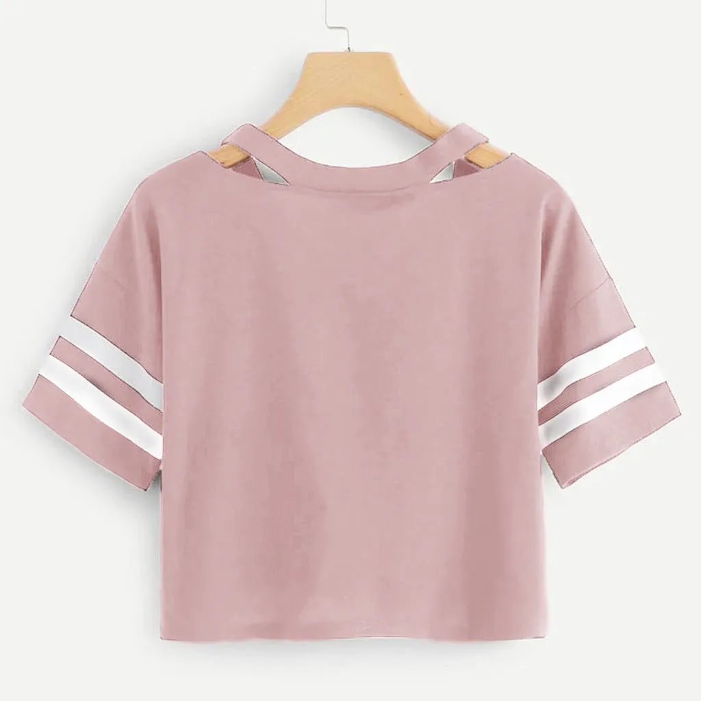 Женская короткая футболка Повседневная однотонная облегающая с бантом v