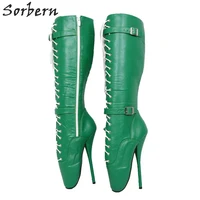sorbern matte green mid calf boots women cross lacing dominatrix sexy fetish high heel boots custom wide fit calf boot females