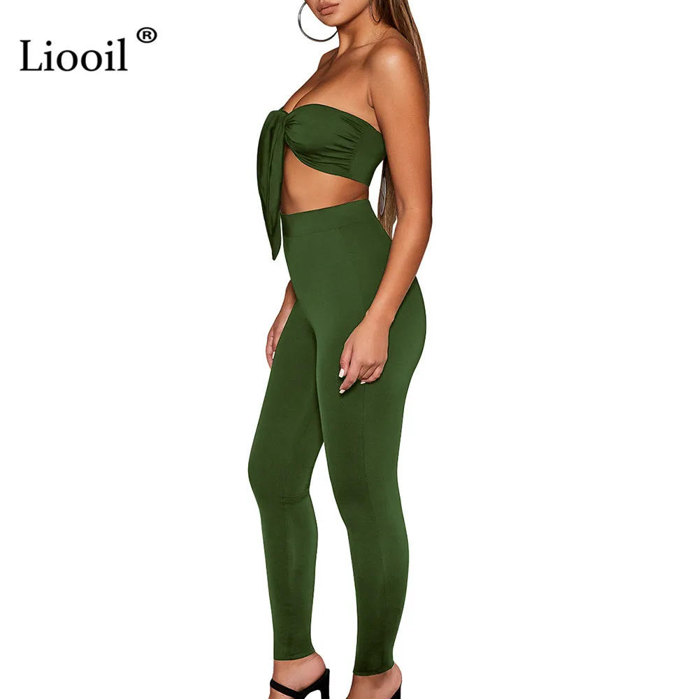 Liooil/комплект из 2 предметов без бретелек, женская одежда, сексуальные Клубные наряды, комплект из двух предметов, топ и штаны, черно-белый спортивный костюм, комплект в комплекте