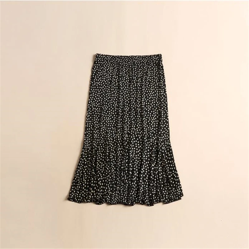 

Woman Summer Thin 100% Silk Trumpet / Mermaid Skirts Female Oversized Breathable Silk Skirts Women Silk Falda Lady Dot Silk Jupe