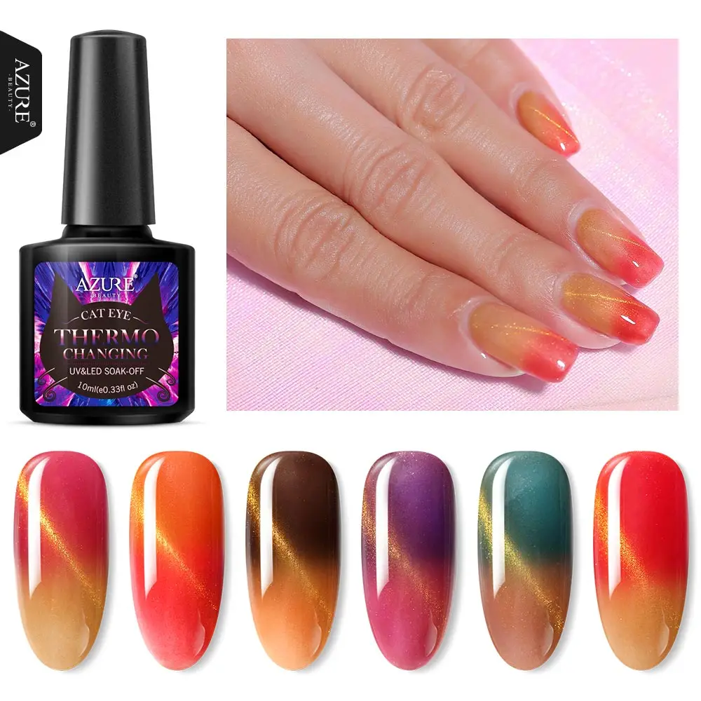Azure Beauty 6Pcs/Lot Thermal Change 6 Colors Cat Eye UV Gel Nail Polish Soak Off Semi Permanent Magnet Led Enamel | Красота и