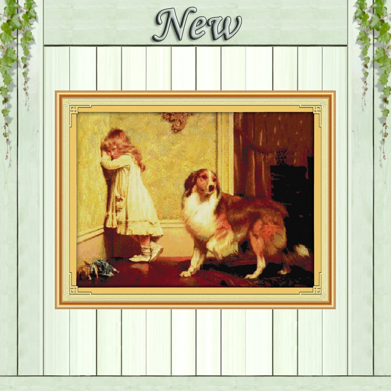 Набор для вышивания крестиком с изображением собаки девочки и овчарки партнеры