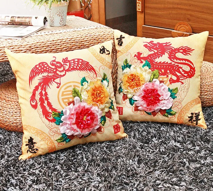 1 пара 45x45 см 3D дракон феникс цветок искусственная Подушка Набор наволочек ручная