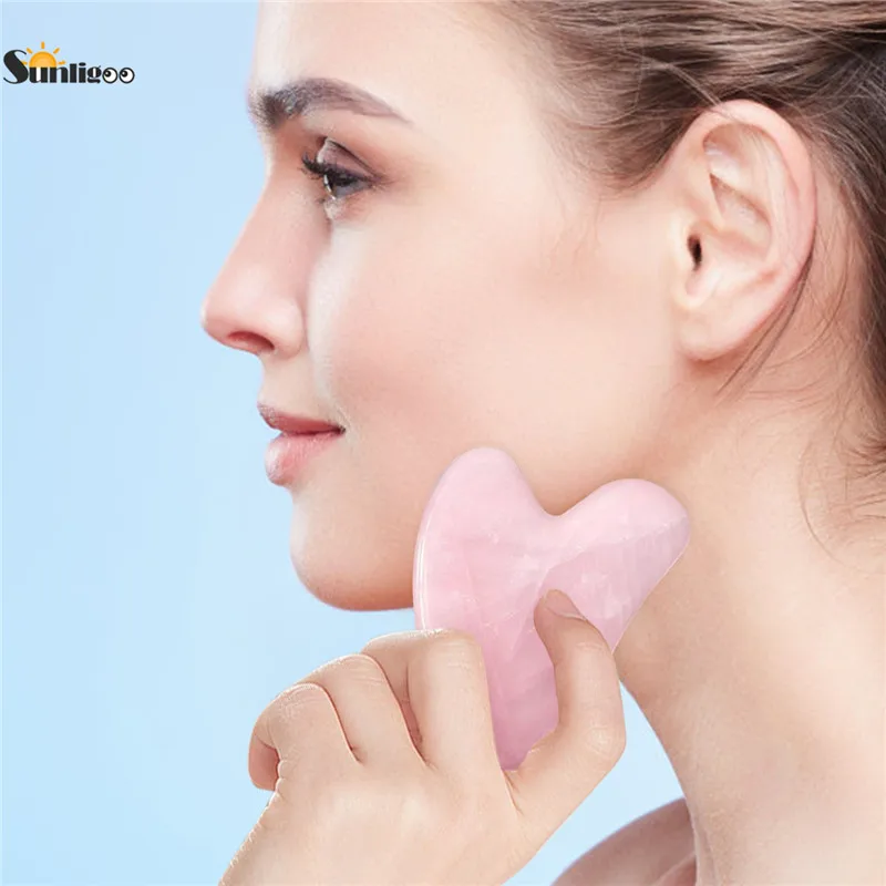 Sunligoo массажный инструмент из розового кварца Gua Sha традиционный скребок для