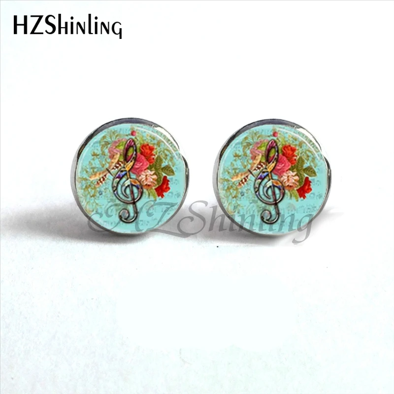 Женские серьги гвоздики в виде скрипичного ключа|music note stud earrings|stud earringsglass dome earrings