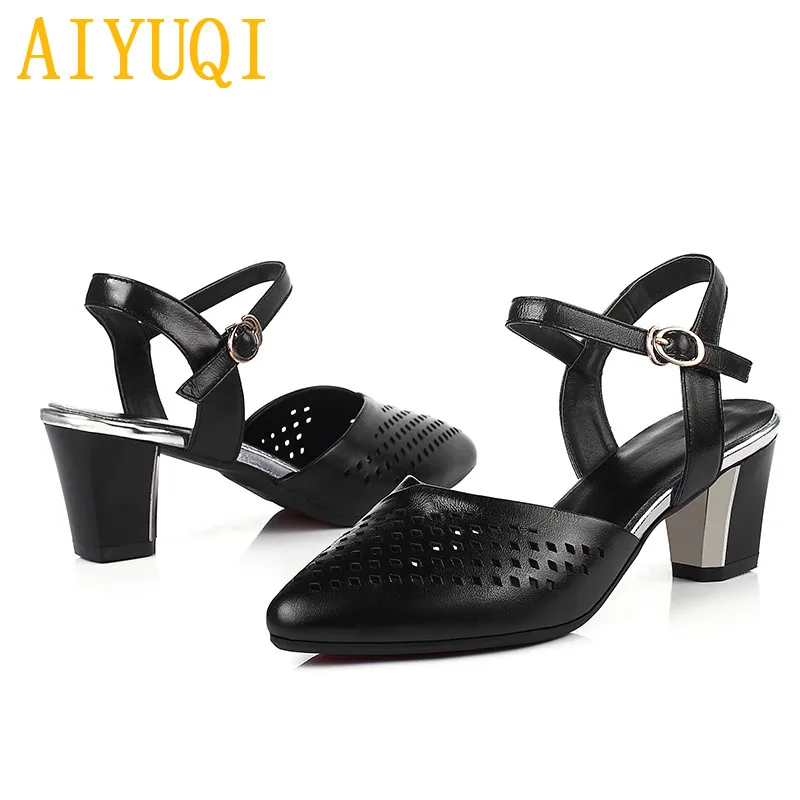 black AIYUQI г. Новая весенняя женская обувь из натуральной кожи женские сандалии в европейском и американском стиле женские модельные сандалии - Цвет: black