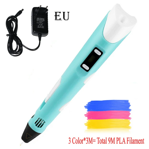 Blue EU 9m 3Color Dikale Lapiz 3D печать ручка 2-го поколения Impresora 3D Imprimante Caneta карандаш PLA нити для детей и взрослых DIY подарок на день рождения - Цвет: Blue EU 9m 3Color