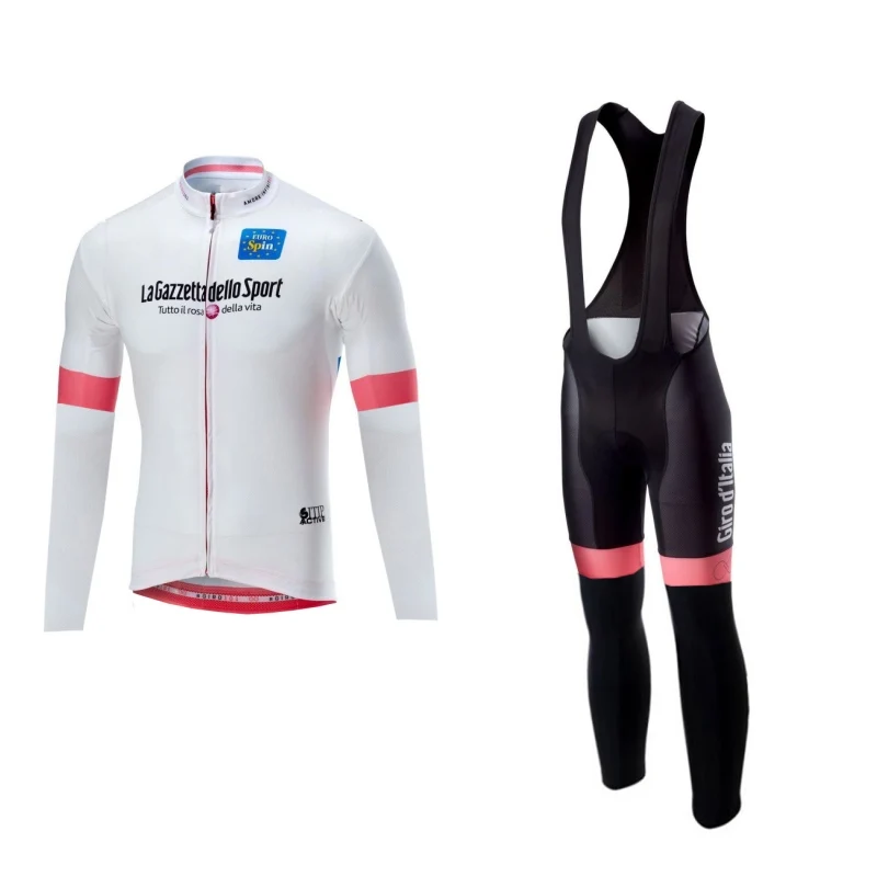 bib fleece white Pro team зимний флис Тур де италия Розовый Велоспорт Джерси Наборы для мужчин, утепленная велосипедная Одежда MTB Ropa Ciclismo велосипедный Майо гелевый коврик - Цвет: bib fleece white