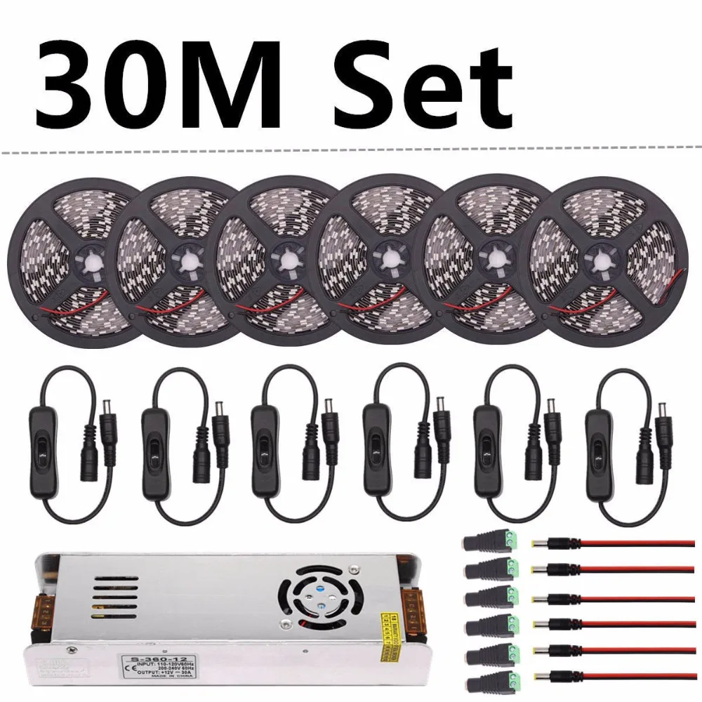 Светодиодные растительные лампы LED Grow Lights 30M 20M 15M 10M 5M DC 12V влагозащитные гибкие ленты для выращивания растений с переключателем питания, 60 светодиодов/м.