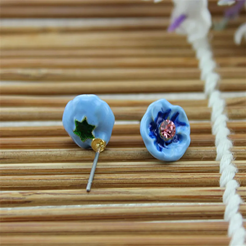 XQ 2015 Бесплатная доставка стильные синие серьги-гвоздики с цветами новая