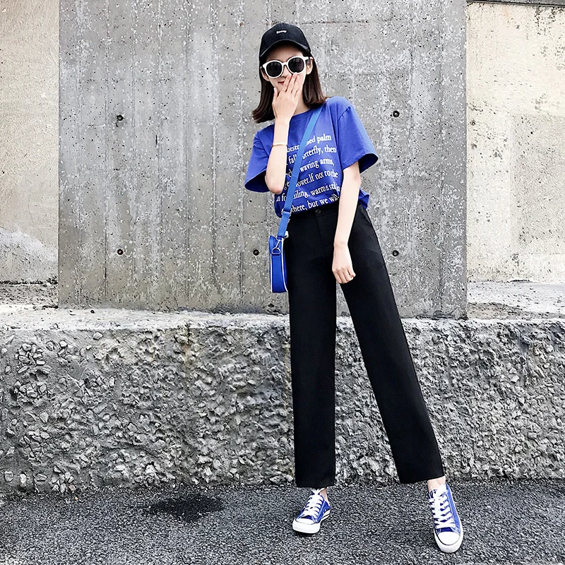 Для женщин летние однотонные классические широкие брюки Высокая Талия