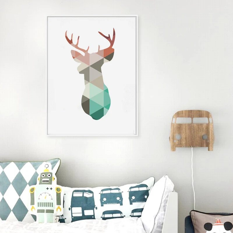 Оригинальный геометрический рисунок оленя кролика Картина на холсте Постер и