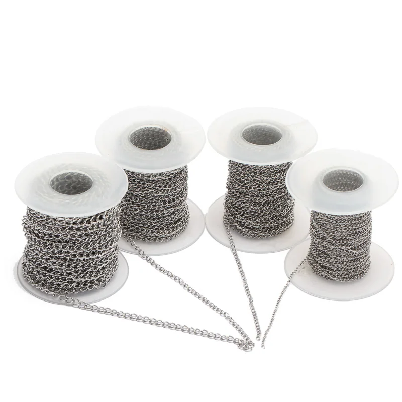 

REGELIN 1.8mm 2.5mm 3mm 4.2mm Width Silver Tone Stainless Steel Metal Link Chain for Necklaces Bracelets Jewelry Making 10m/rol
