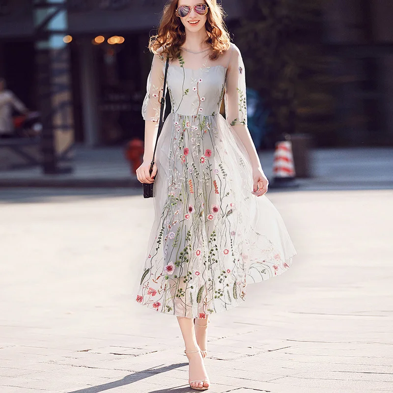 Брендовые платья для подиума 2017 великолепные полурукава прозрачные сетчатые