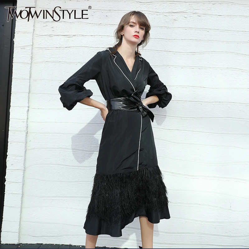 Twotwinstyle Puff длинным рукавом черный Для женщин ветровка Тренч женский Кружева Up