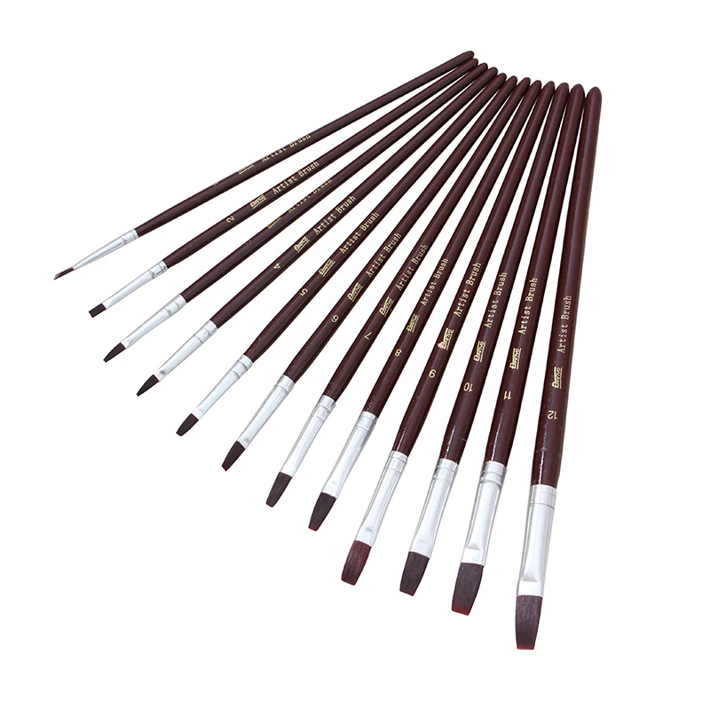 Бианьо 12 шт плоская головка Акварельная щетка Нейлоновая Щетка для волос