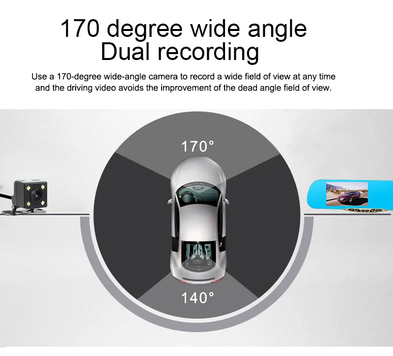 Denicer Dash camera 5,0 '', Автомобильное Зеркало Cvr, двойной объектив, камера заднего вида, Dvr, авто рекордер, видео Full HD 1080 P, передний и задний