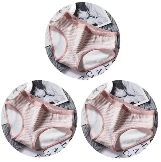 3PCS-031-5 3 шт./лот, хлопковое женское нижнее белье, трусы для девочек в полоску с низкой талией, комфортные женские трусики, нижнее белье, дышащие трусики - Цвет: 3PCS-031-5