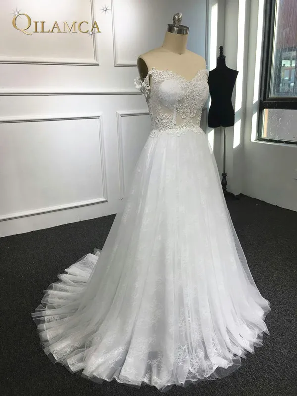 2018 винтажные Свадебные платья трапециевидной формы с кружевом и жемчугом