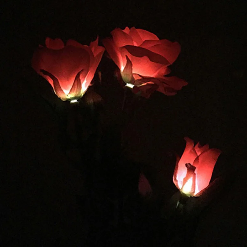 Светодиодная лампа с розовым цветком солнечная для сада двора лужайки ночная