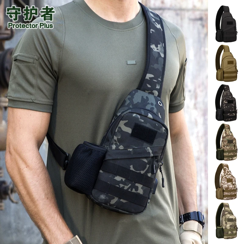 Дешево Военный Рюкзак, Сумка для бутылки с водой, дорожная сумка через плечо, камуфляжный нейлоновый рюкзак 1000D с системой «Молле» для езды на откры...