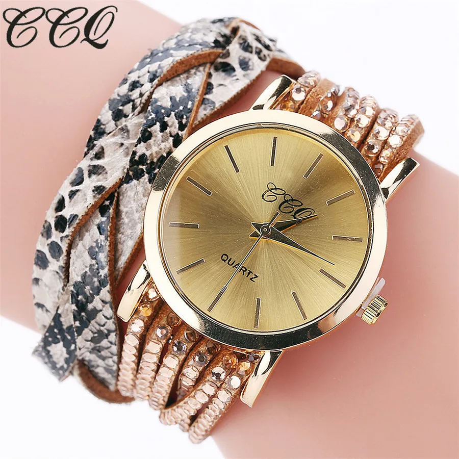 Часы наручные CCQ женские с змеиным принтом Брендовые повседневные винтажные