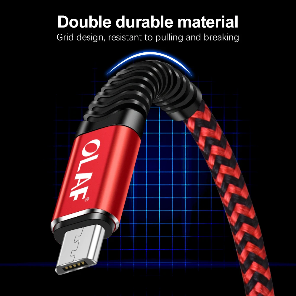 OLAF Micro USB кабель для Samsung Xiaomi LG быстрая зарядка данных нейлоновая оплетка зарядное