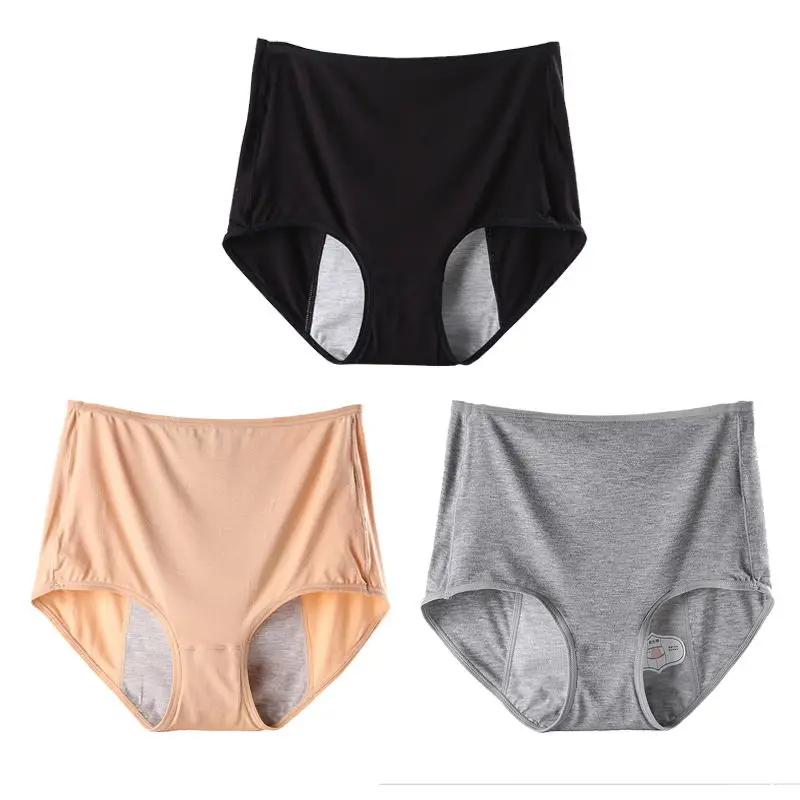 Black Beige Grey DKERT 3pcs/lot Women Menstrual Period Panties Ladies Underwear Seamless Plus Size Physiological Leakproof Female Briefs - Цвет: Black Beige Grey