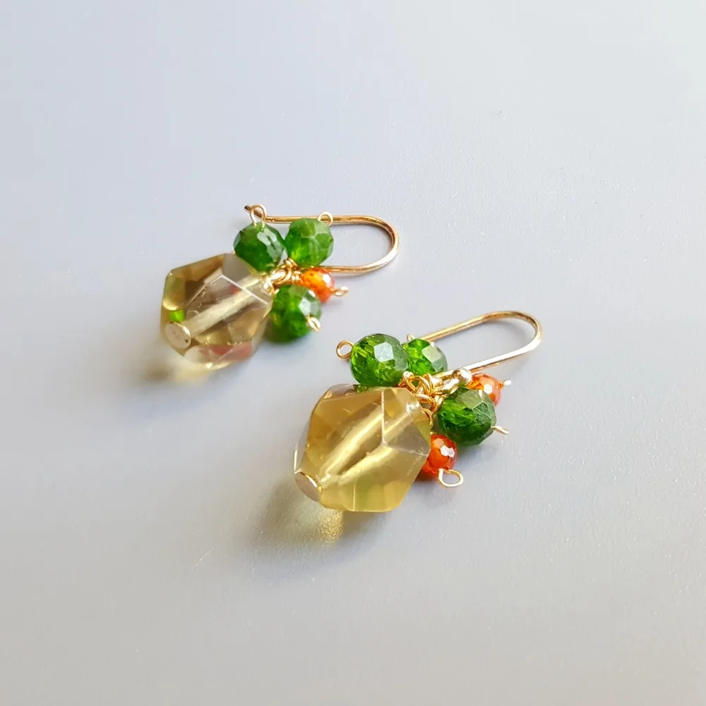 Lii Ji Genuine Lemon Quartz Diopside Zircon Earrings 925 Sterling Silver Handmade Drop Delicate Jewelry For Women Gift | Украшения и