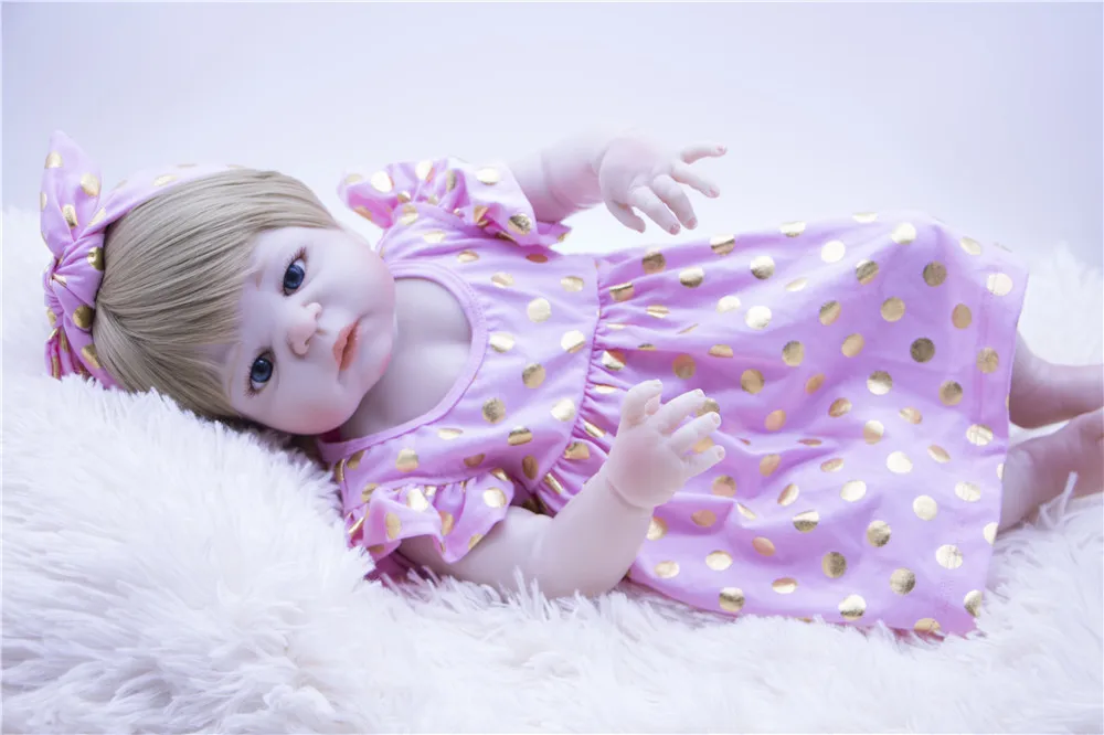 100% ручная работа силиконовые куклы Новорожденные с белой кожей платье в розовый