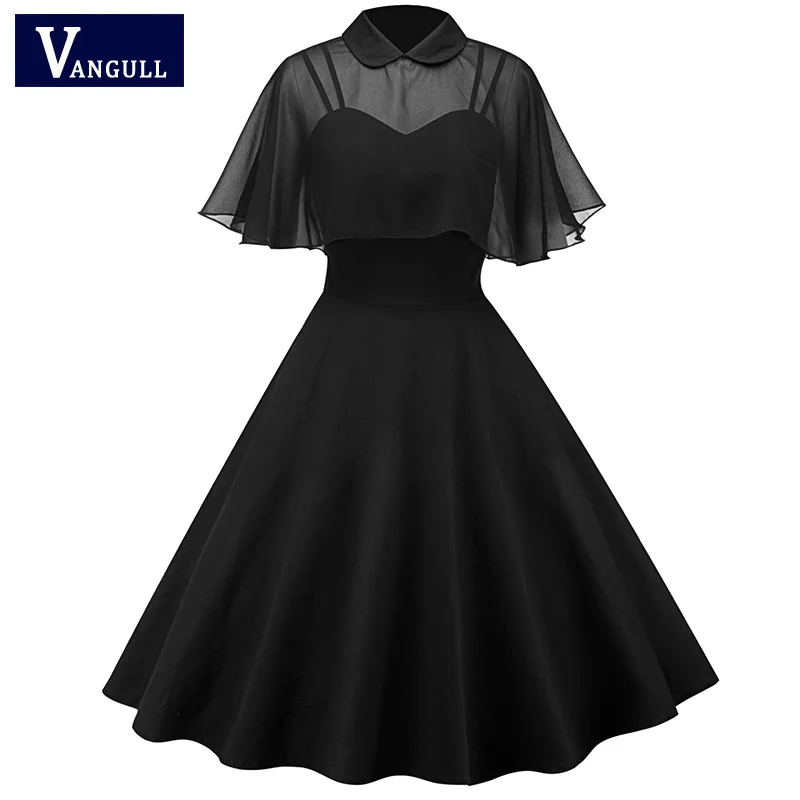 Для женщин Винтаж Хепберн Стиль кукла воротник перспектива шифон с рукавом