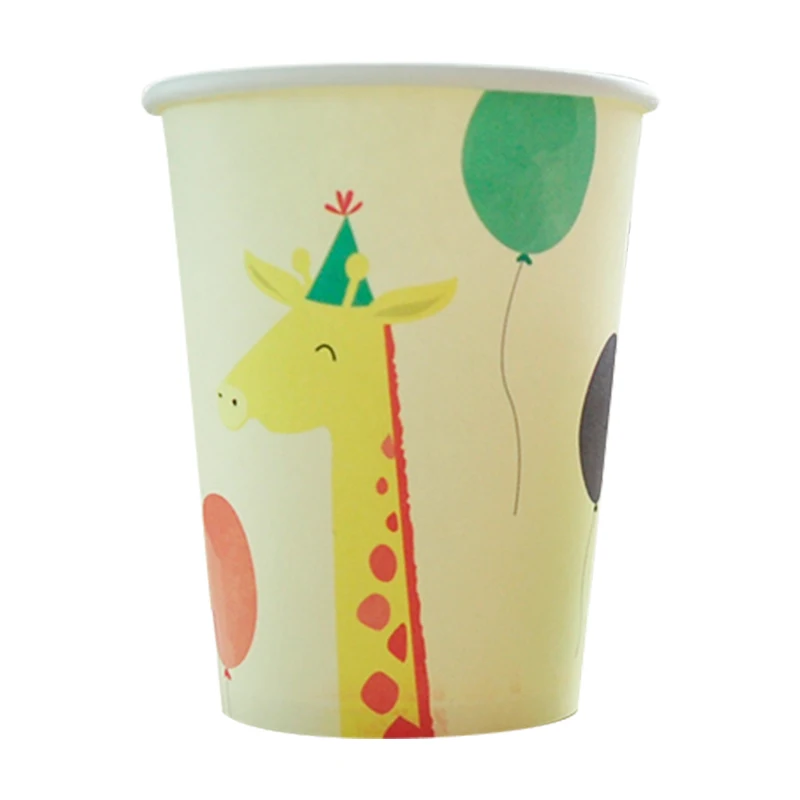 paper cups 10pcs Милые животные воздушный шар Жираф бумажные тарелки/миски/чашки набор День рождения одноразовые Детские День СВЧ - Цвет: paper cups 10pcs