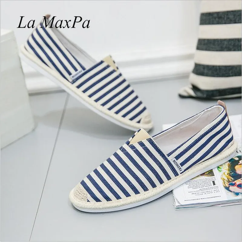Туфли мужские холщовые в полоску пеньковые стельки плоская подошва эспадрильи