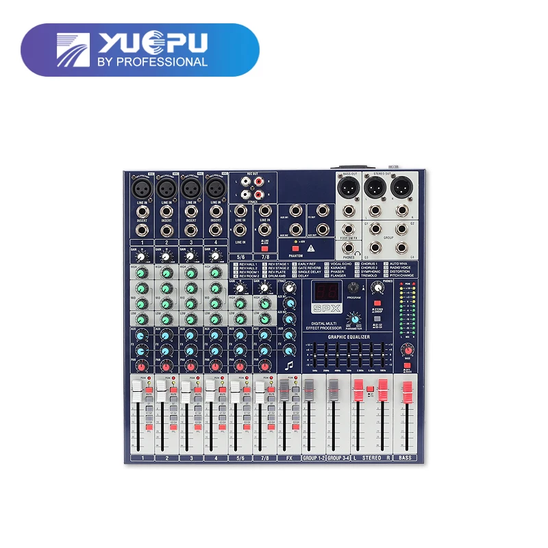 YUEPU RU-8Ts профессиональный звук аудио микшер 8 каналов 48 В фантомное питание ревербрация микшерный пульт плеер USB Музыка для DJ