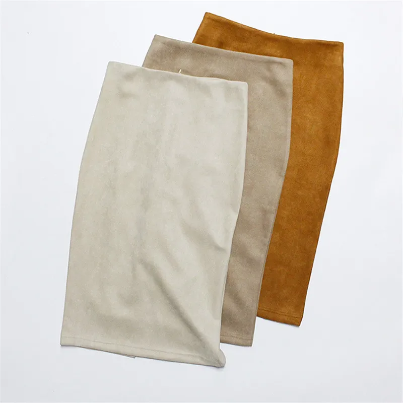 Женская замшевая юбка однотонная с высокой талией на весну MZ2464|Женские юбки| |