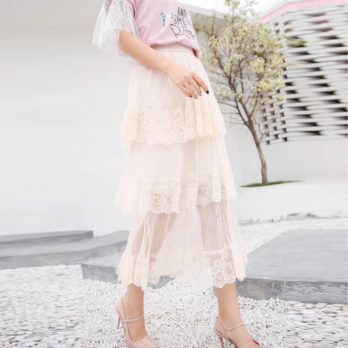 Милая летняя юбка принцессы торта кружевная Женская в стиле пэчворк пастельные