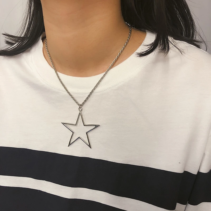 Fashion Necklace Women Long Pentagram Gold Silver Zinc Alloy Statement Pendant Initial | Украшения и аксессуары