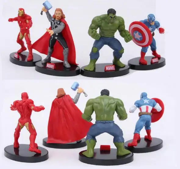 4 шт./компл. фигурки супергероев Marvel Мстители Железный человек Халк Капитан