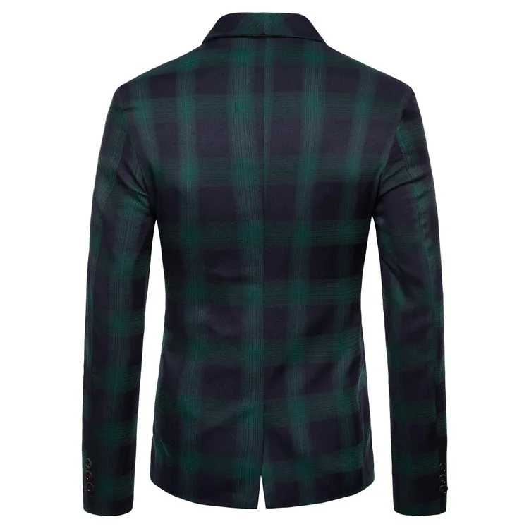 Mens Long sleeve fashion Dance brand Blazer Wedding Stage grid pattern Business affairs Suit Jackets dropshipping Slim top coats