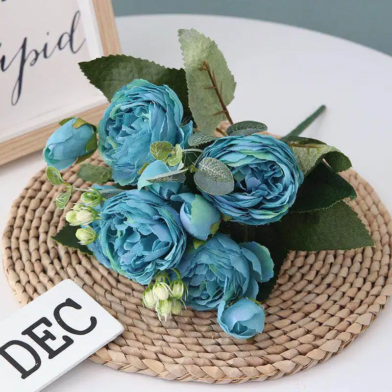 4pcs blue 10 голов 8 см Красивые очаровательные Искусственные цветы ПЭ Пена розы цветы невесты Свадебный букет Декор Скрапбукинг DIY принадлежности - Цвет: 4pcs blue