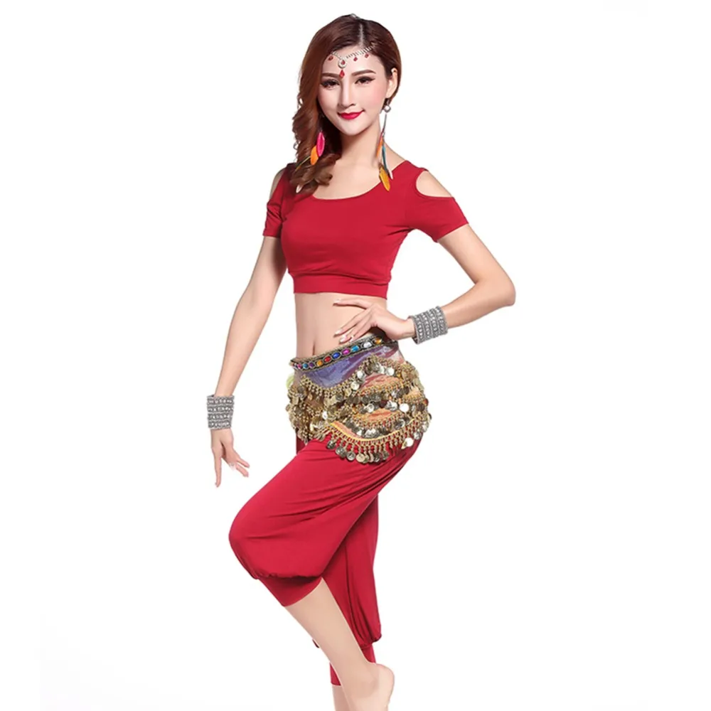 2017 Для женщин танец живота костюмы комплект 2 шт. 3 Топ брючный ремень модал
