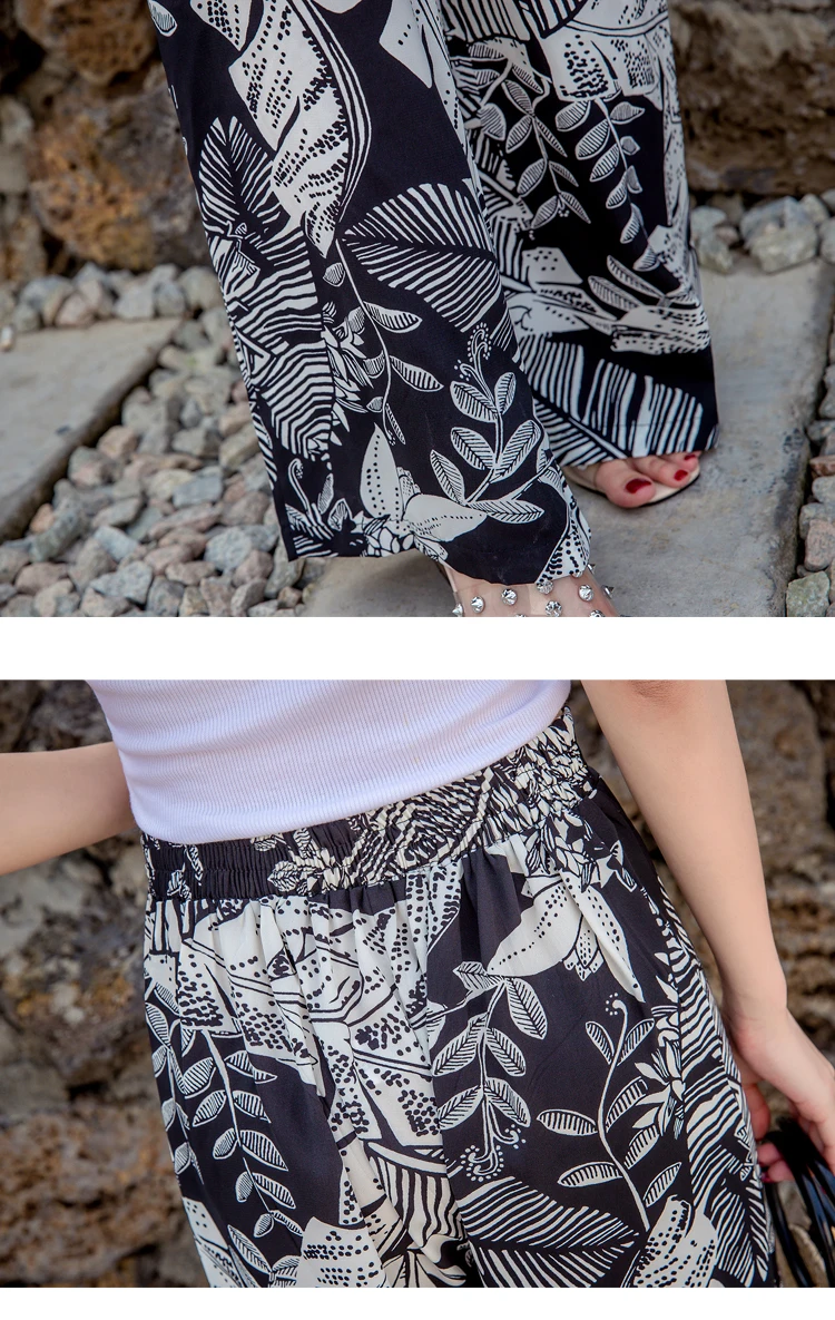 Для летних вечеринок женщин свободные широкие брюки инди-фолк-печати шифон брюк