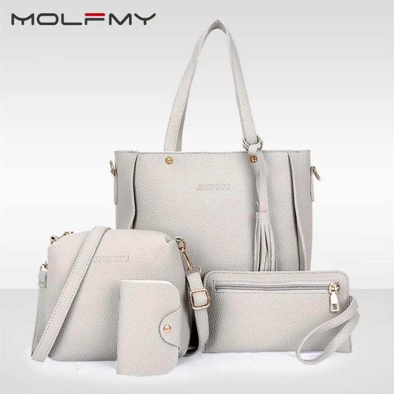 4 шт. Женские однотонные сумки новинка 2019 модная сумка через плечо из четырех