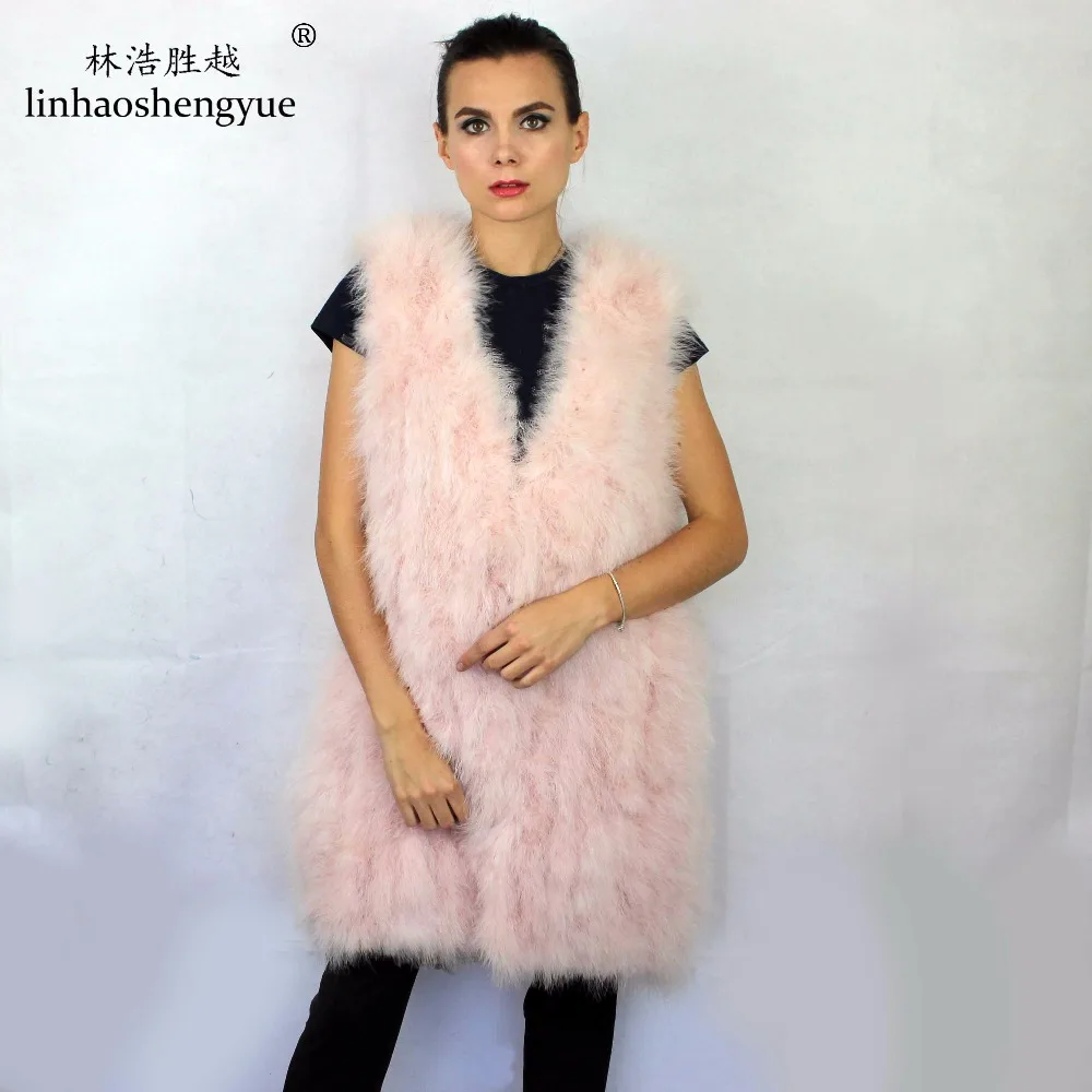 

Linhaoshengyue Fashion Ostrich Fur Women Vest Length 80CM